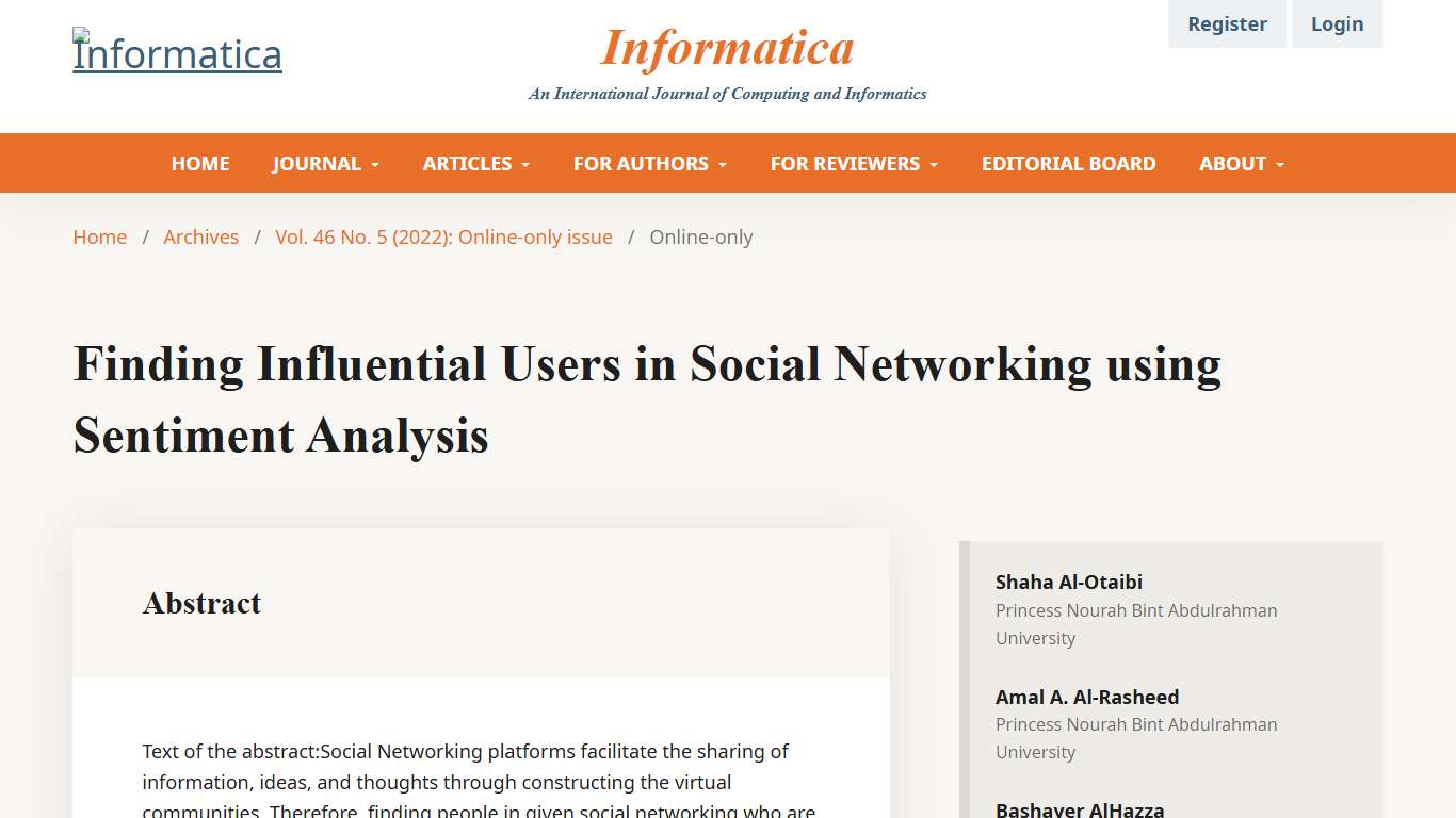 Finding Influential Users in Social Networking using Sentiment Analysis Informatica